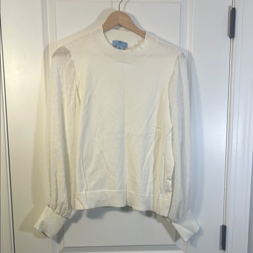 White long sleeve polka dot sleeve top size medium